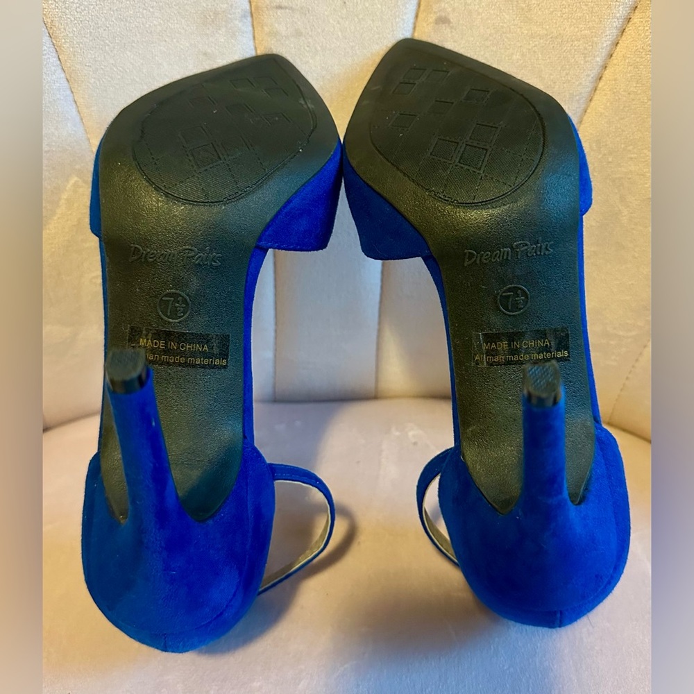 DREAM PAIRS Blue Suede Ankle-Strap Pointed-Toe Heels - NWOT - Picture 3 of 4